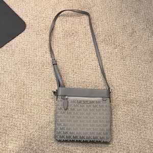 Michael Kors Gray Logo Crossbody with Leather Trim